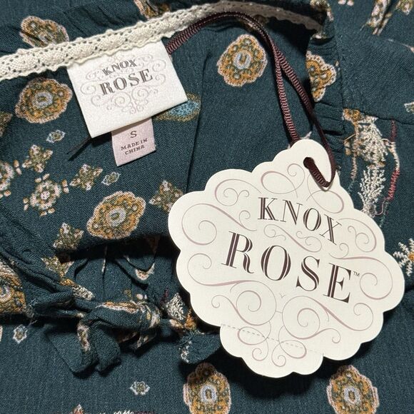 Knox Rose Green Floral Boho Peasant Blouse Size Small NWT - Picture 4 of 5